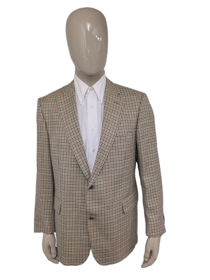 Eduard Dressler Wollen colbert. Beige Groen Bruin Zwart motief. Maat 27 (54 / L).