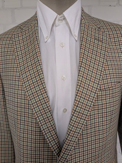 Eduard Dressler Wollen colbert. Beige Groen Bruin Zwart motief. Maat 27 (54 / L).