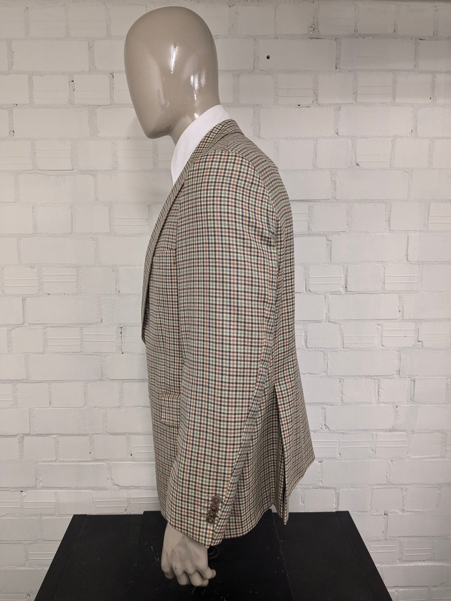 Eduard Dressler Wollen colbert. Beige Groen Bruin Zwart motief. Maat 27 (54 / L).