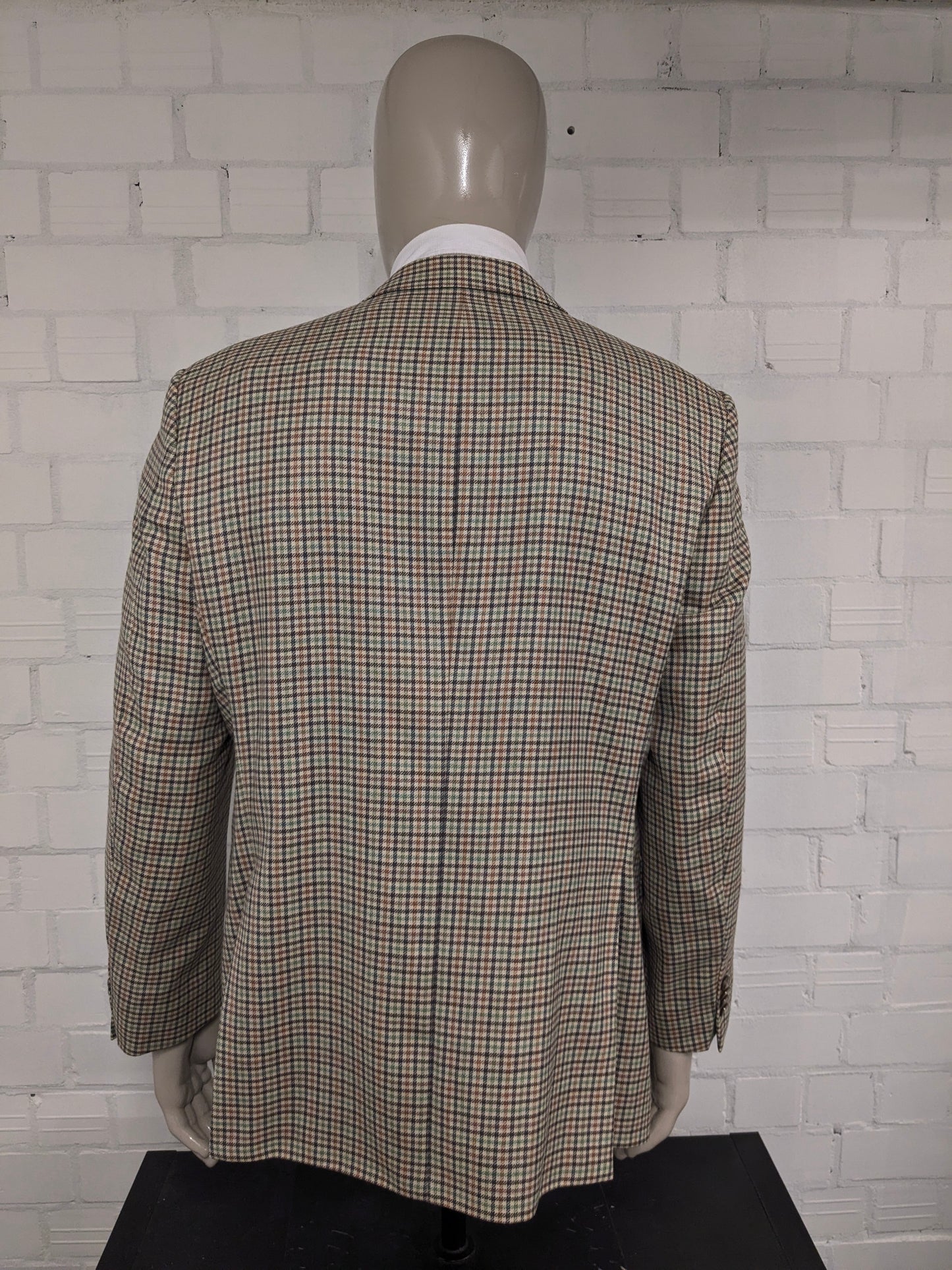 Eduard Dressler Wollen colbert. Beige Groen Bruin Zwart motief. Maat 27 (54 / L).