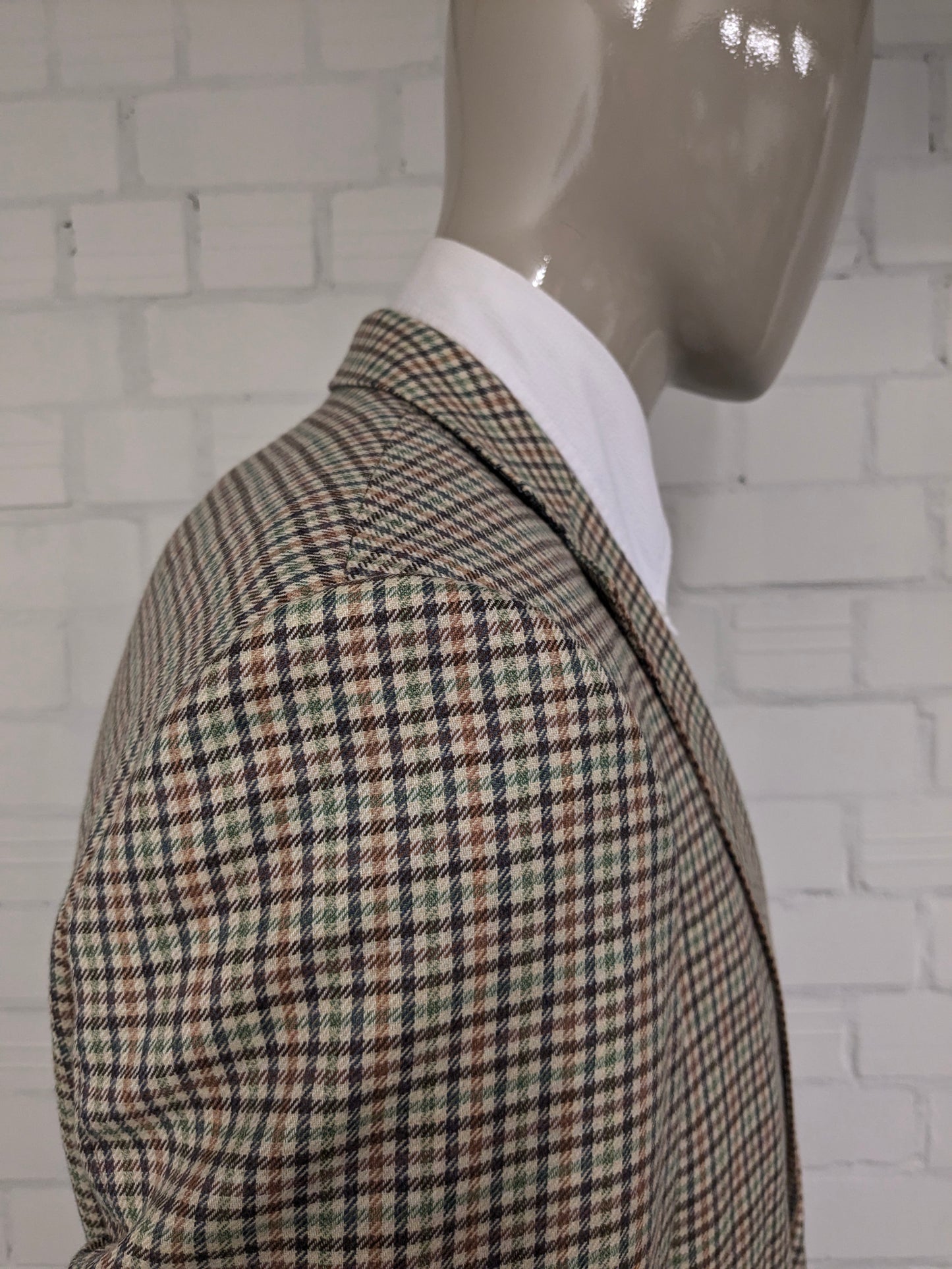 Eduard Dressler Wollen colbert. Beige Groen Bruin Zwart motief. Maat 27 (54 / L).