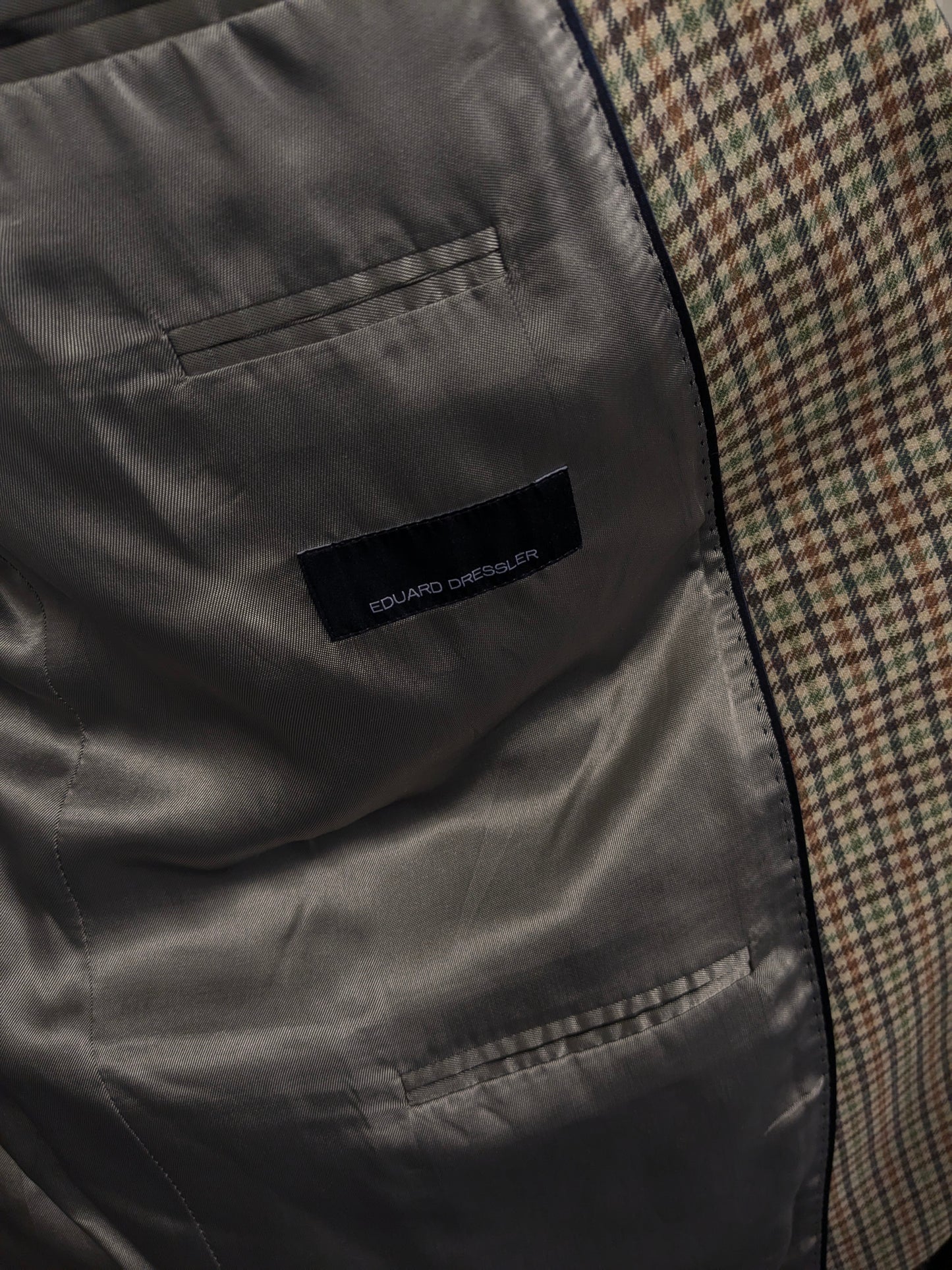 Eduard Dressler Wollen colbert. Beige Groen Bruin Zwart motief. Maat 27 (54 / L).