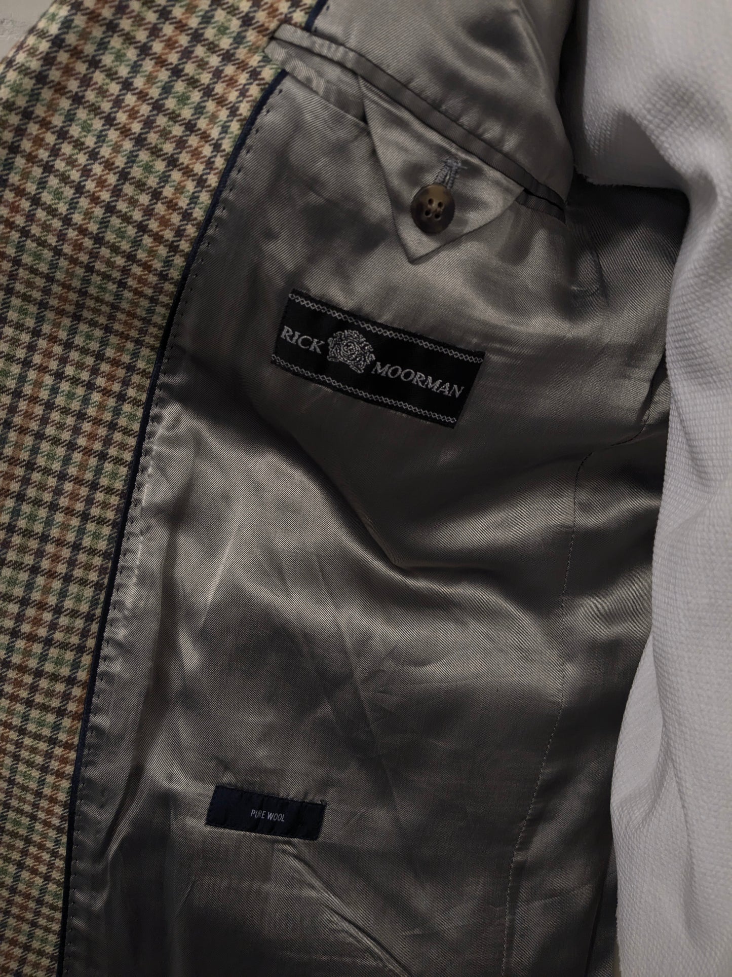 Eduard Dressler Wollen colbert. Beige Groen Bruin Zwart motief. Maat 27 (54 / L).