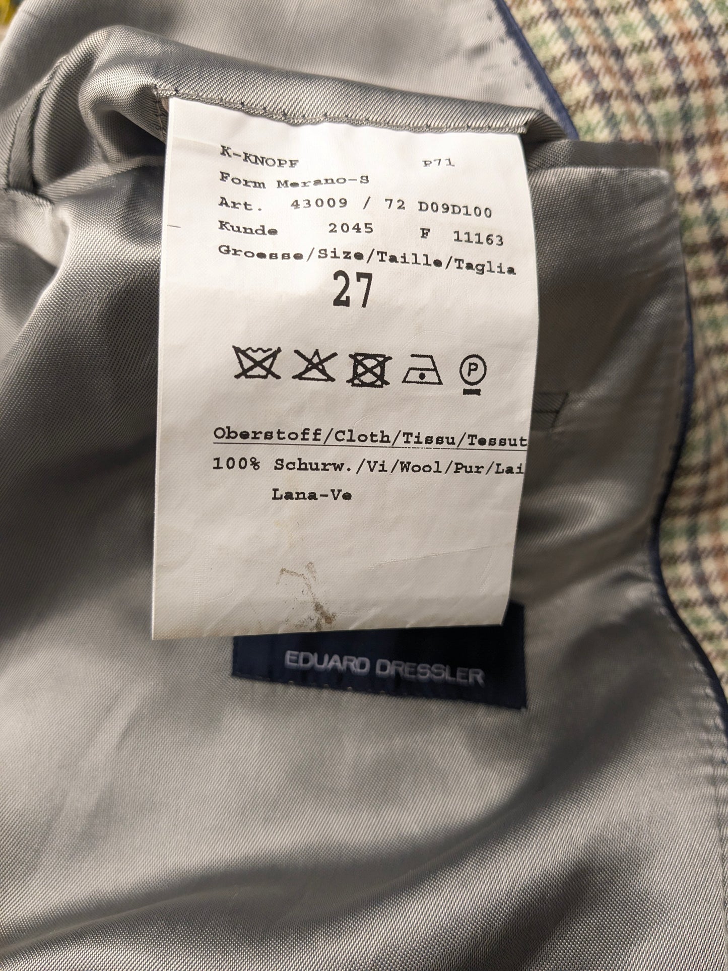 Eduard Dressler Wollen colbert. Beige Groen Bruin Zwart motief. Maat 27 (54 / L).