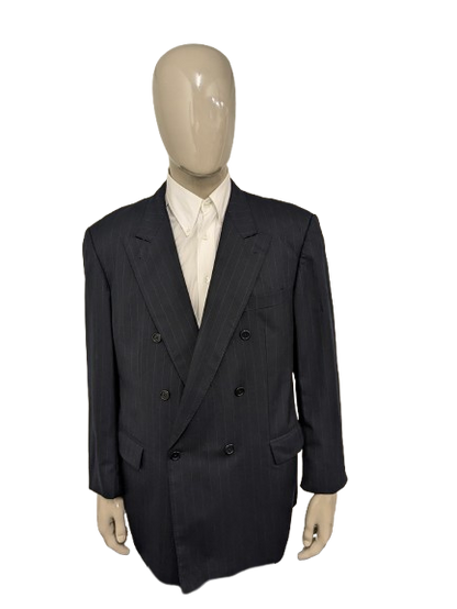 Chaqueta de doble pecho de lana de lana de scabal vintage. Azul oscuro a rayas. Tamaño 28 (56 / xl)