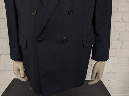 Chaqueta de doble pecho de lana de lana de scabal vintage. Azul oscuro a rayas. Tamaño 28 (56 / xl)