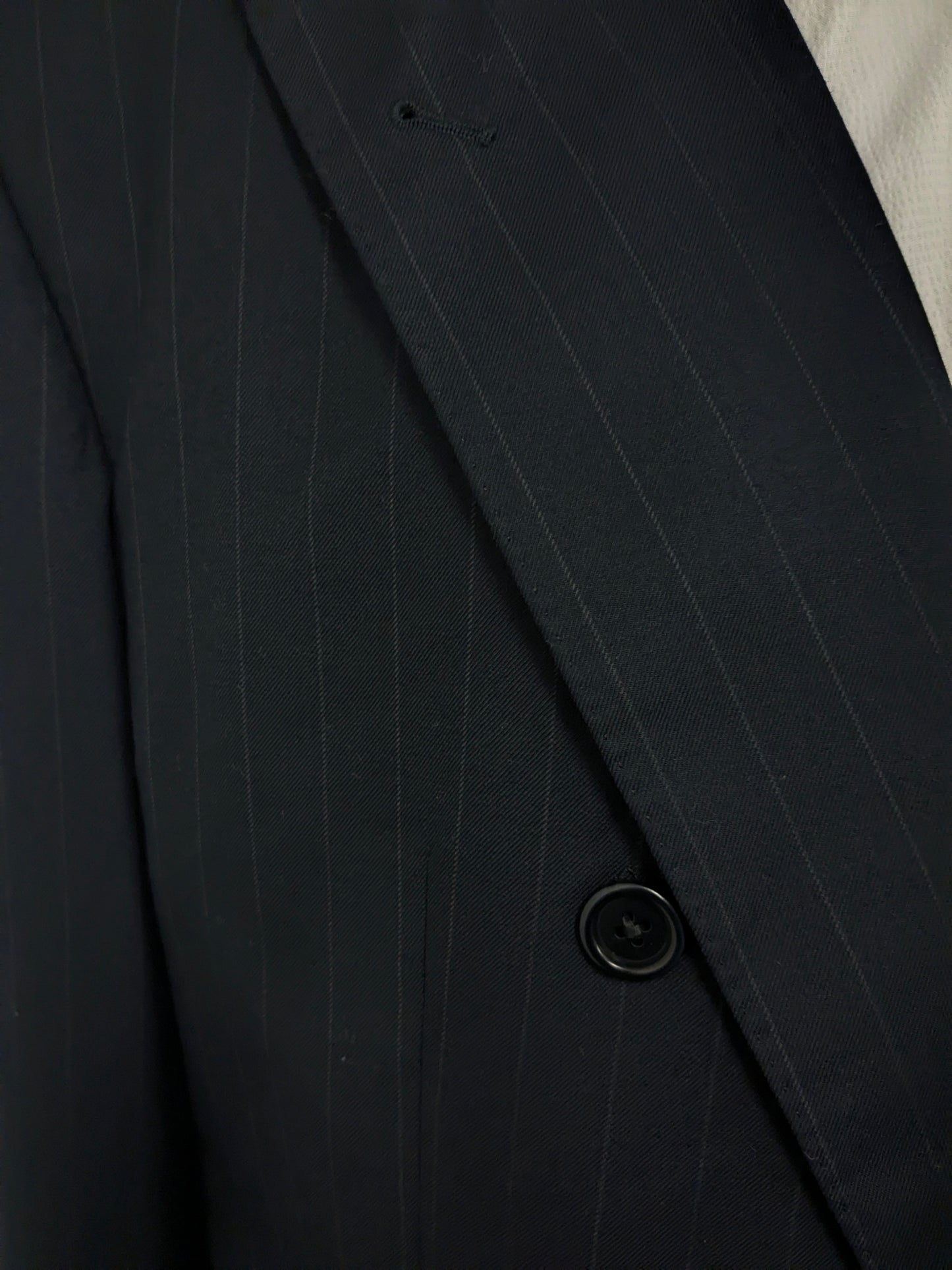 Chaqueta de doble pecho de lana de lana de scabal vintage. Azul oscuro a rayas. Tamaño 28 (56 / xl)