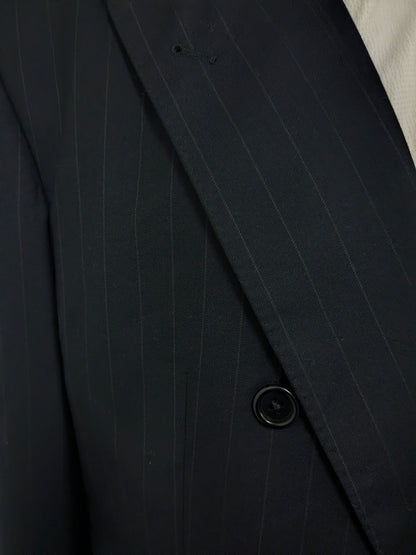 Chaqueta de doble pecho de lana de lana de scabal vintage. Azul oscuro a rayas. Tamaño 28 (56 / xl)