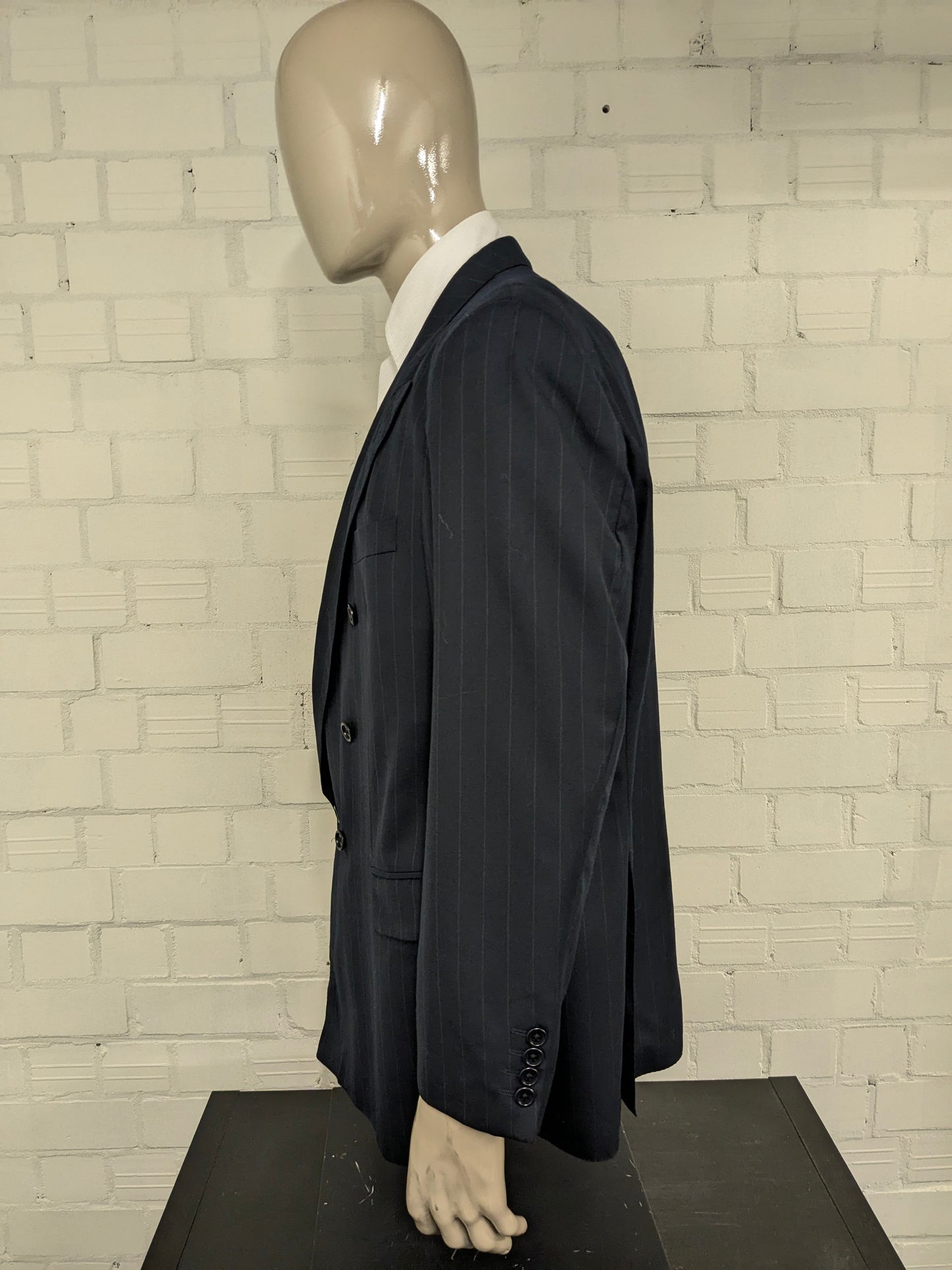 Chaqueta de doble pecho de lana de lana de scabal vintage. Azul oscuro a rayas. Tamaño 28 (56 / xl)