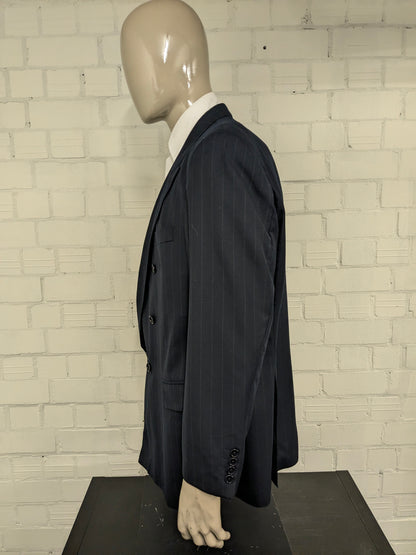 Chaqueta de doble pecho de lana de lana de scabal vintage. Azul oscuro a rayas. Tamaño 28 (56 / xl)