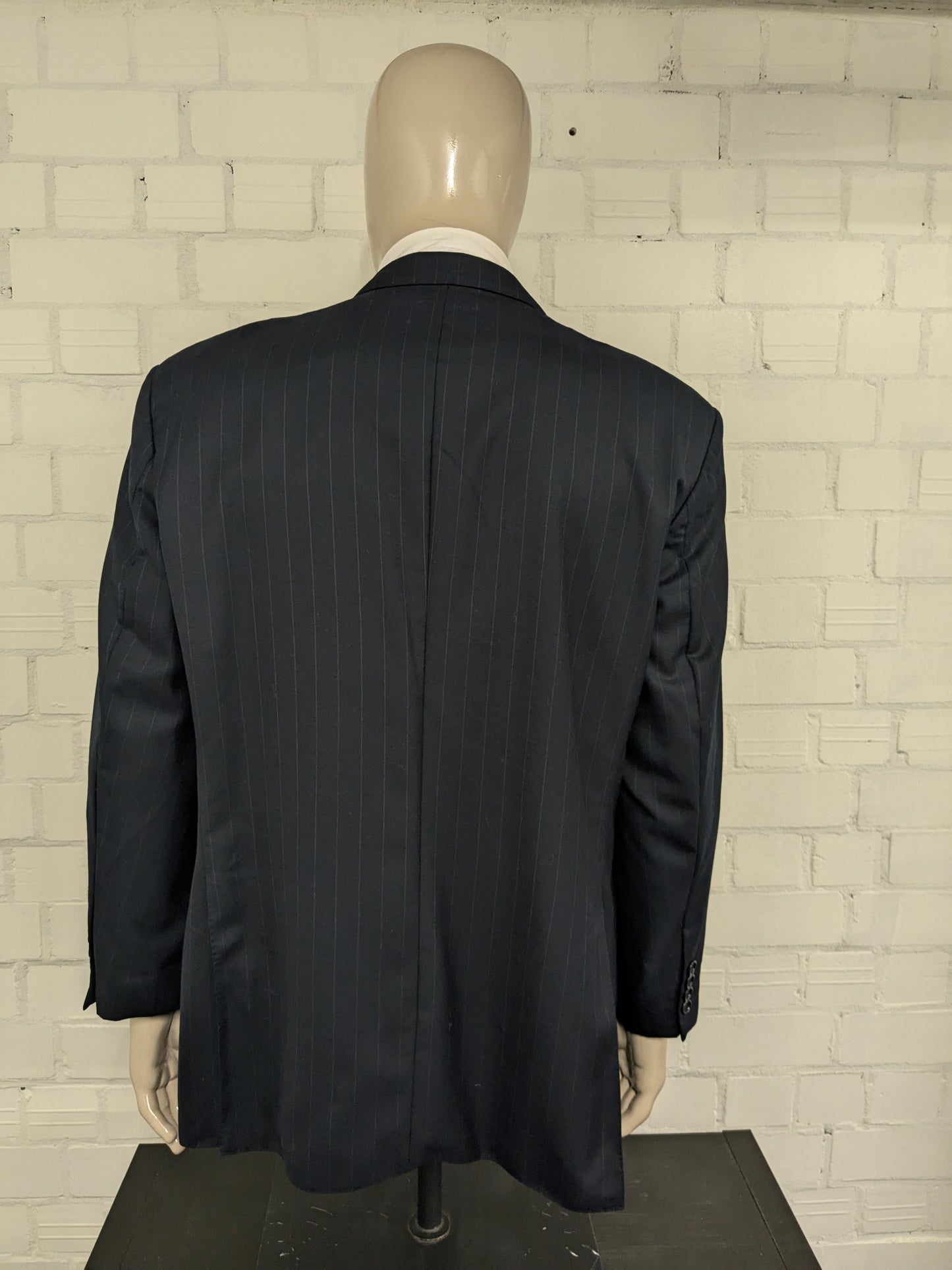 Chaqueta de doble pecho de lana de lana de scabal vintage. Azul oscuro a rayas. Tamaño 28 (56 / xl)