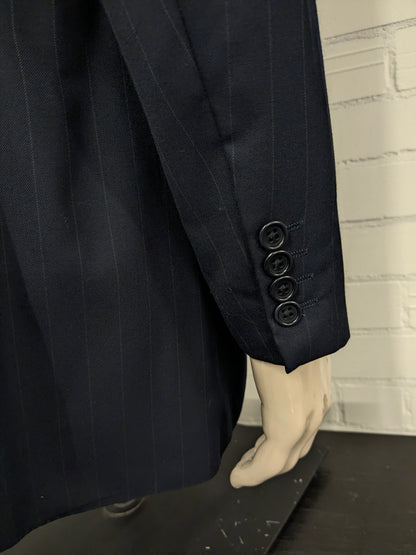 Chaqueta de doble pecho de lana de lana de scabal vintage. Azul oscuro a rayas. Tamaño 28 (56 / xl)