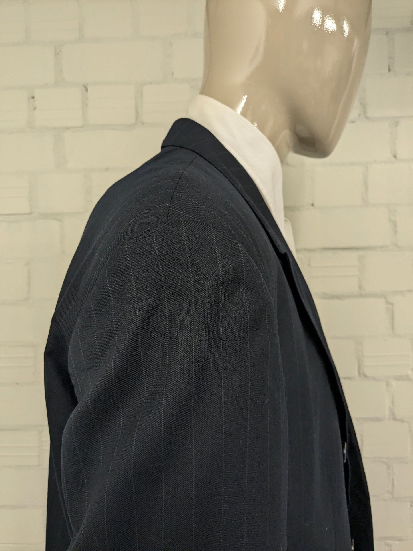 Chaqueta de doble pecho de lana de lana de scabal vintage. Azul oscuro a rayas. Tamaño 28 (56 / xl)