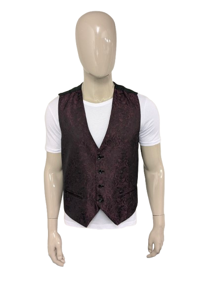 Gilet de gilet de compagnie Cranrat vintage. Bordeaux Motif fleur brillant. Taille L.