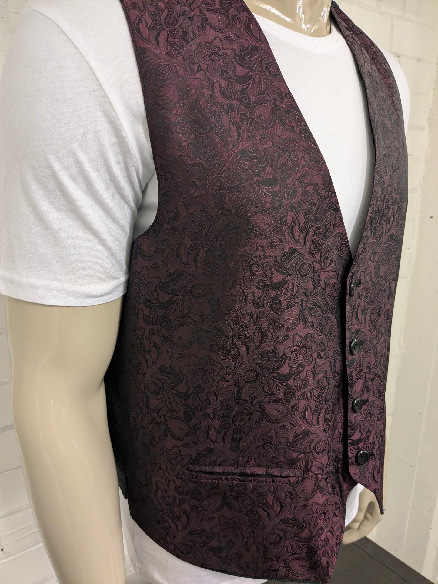 Gilet de gilet de compagnie Cranrat vintage. Bordeaux Motif fleur brillant. Taille L.