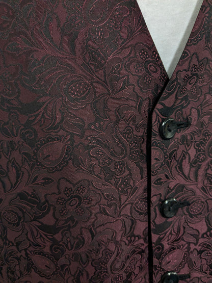 Gilet de gilet de compagnie Cranrat vintage. Bordeaux Motif fleur brillant. Taille L.