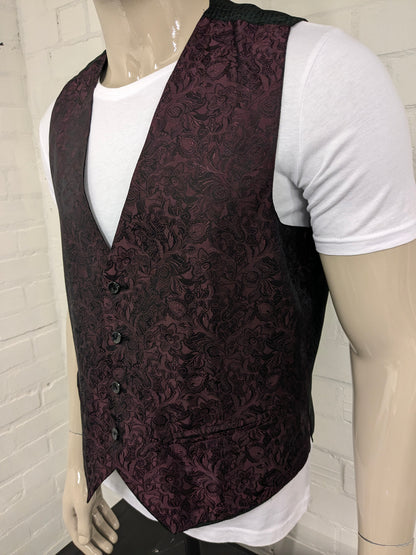 Gilet de gilet de compagnie Cranrat vintage. Bordeaux Motif fleur brillant. Taille L.