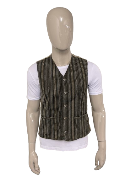 Vintage Herren-Fashion-Club-Weste – beige/grün/grau gestreift – Größe M