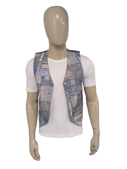 Vintage Orsay waistcoat. Blue beige green brown print. Size S.