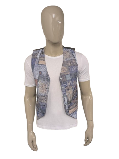 Vintage Orsay waistcoat. Blue beige green brown print. Size S.