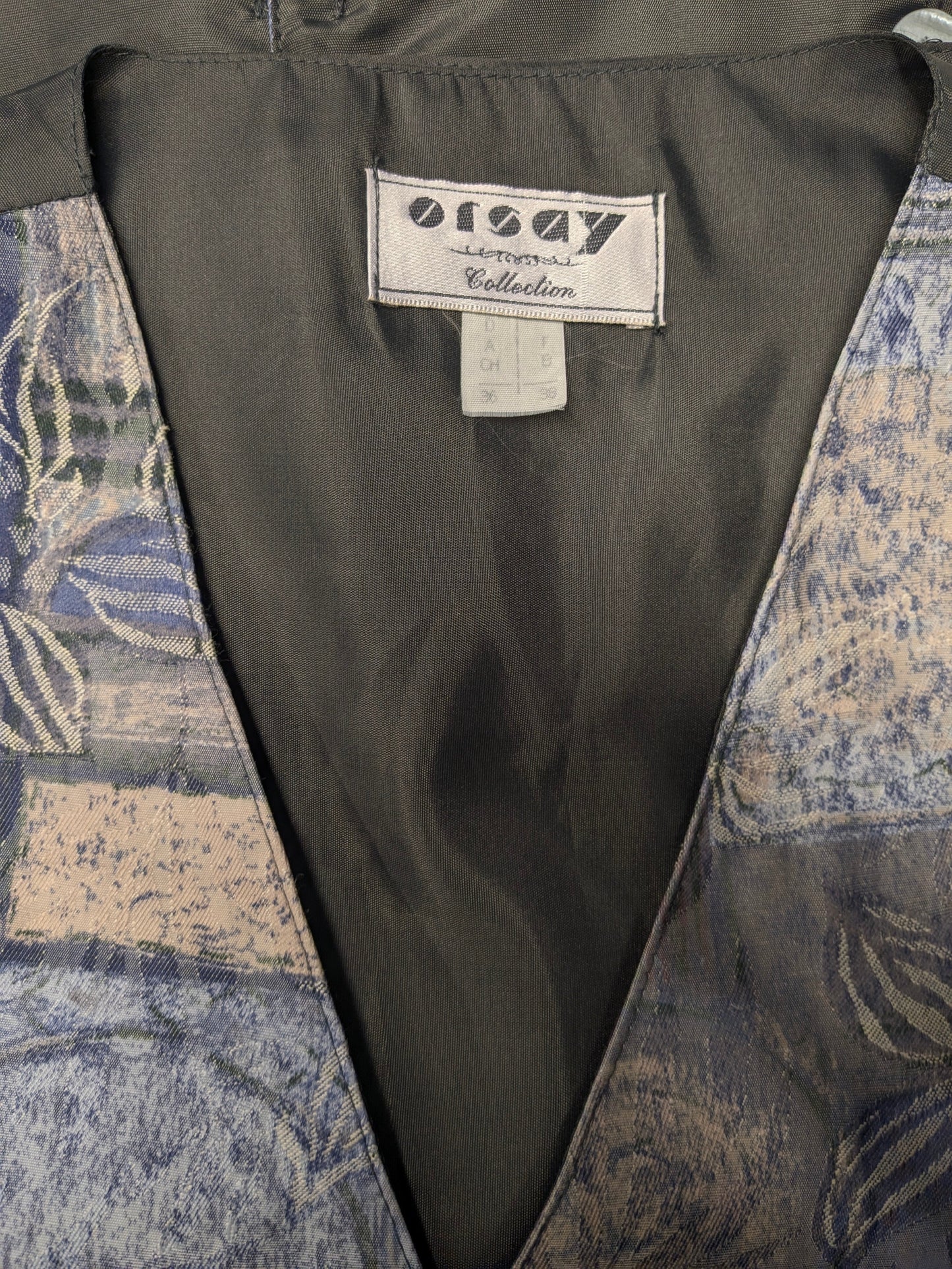 Vintage Orsay waistcoat. Blue beige green brown print. Size S.