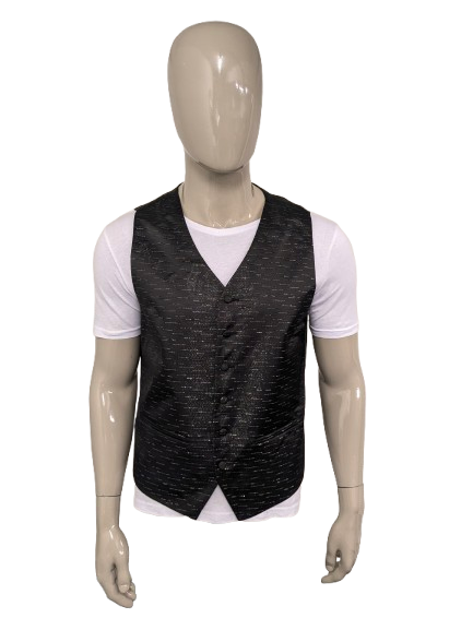 Black n White gilet – zwart/zilverkleurig glanzend motief – maat L