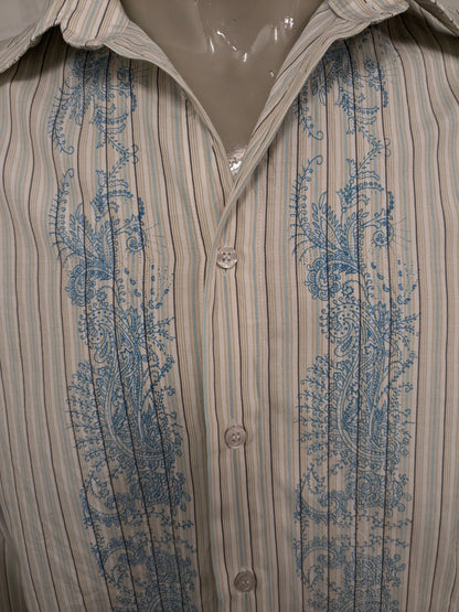 Vintage Politix overhemd met puntkraag. Beige Blauw Bruine print. Maat M / L.