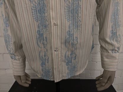 Vintage Politix overhemd met puntkraag. Beige Blauw Bruine print. Maat M / L.