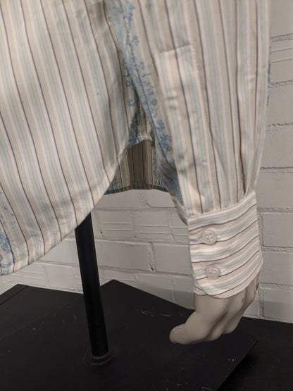 Vintage Politix overhemd met puntkraag. Beige Blauw Bruine print. Maat M / L.