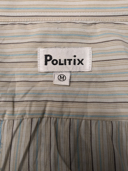 Vintage Politix overhemd met puntkraag. Beige Blauw Bruine print. Maat M / L.