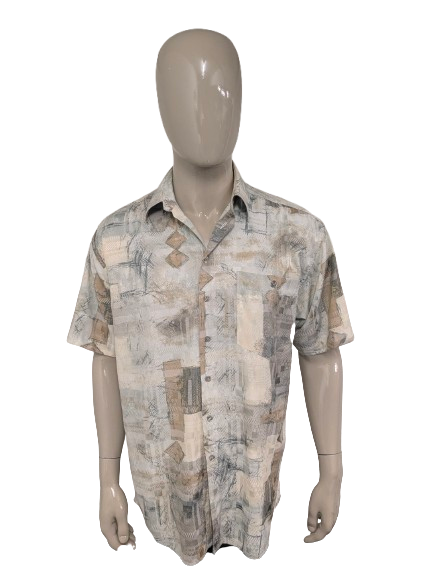 Vintage 80-90's Canda Shirt short sleeve. Green beige brown print. Size XL.