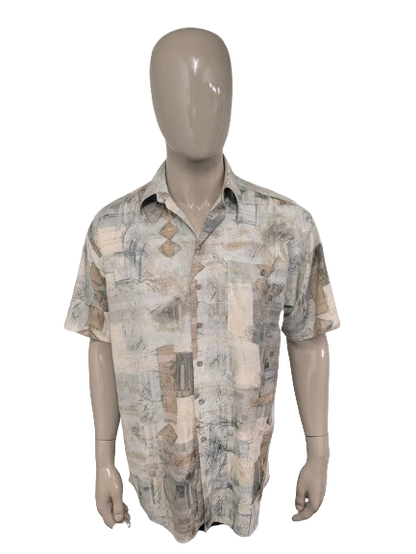 Vintage 80-90's Canda Shirt short sleeve. Green beige brown print. Size XL.