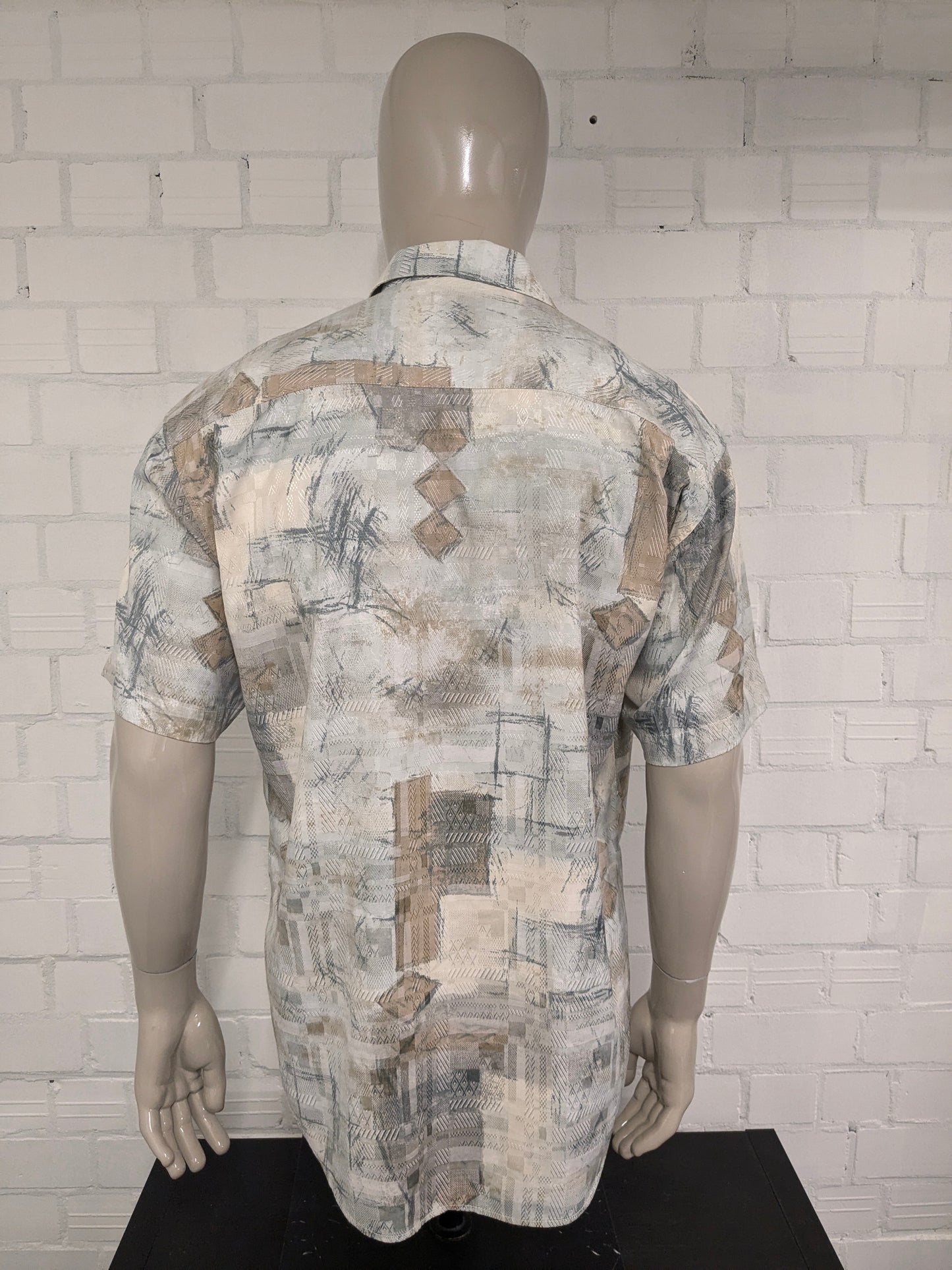 Vintage 80-90's Canda Shirt short sleeve. Green beige brown print. Size XL.