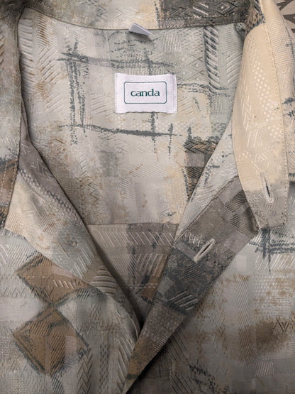 Vintage 80-90's Canda Shirt short sleeve. Green beige brown print. Size XL.