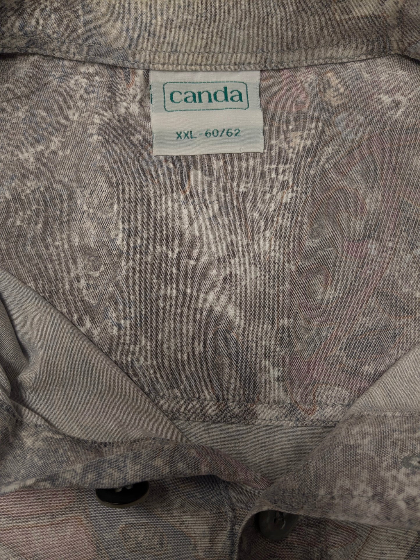 Vintage 80-90's overhemd polo met elastische band. Paarse Bruine print. Maat 2XL - 3XL.