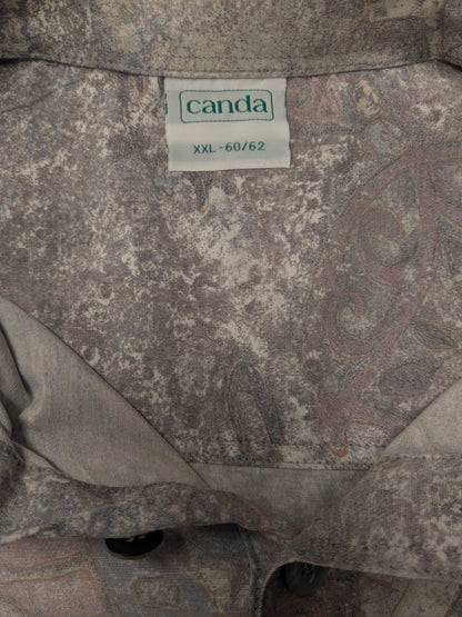 Vintage 80-90's overhemd polo met elastische band. Paarse Bruine print. Maat 2XL - 3XL.