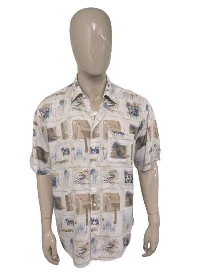 Vintage Cela Cela Cela Cela Manga corta. Impresión azul verde beige. Tamaño xl.