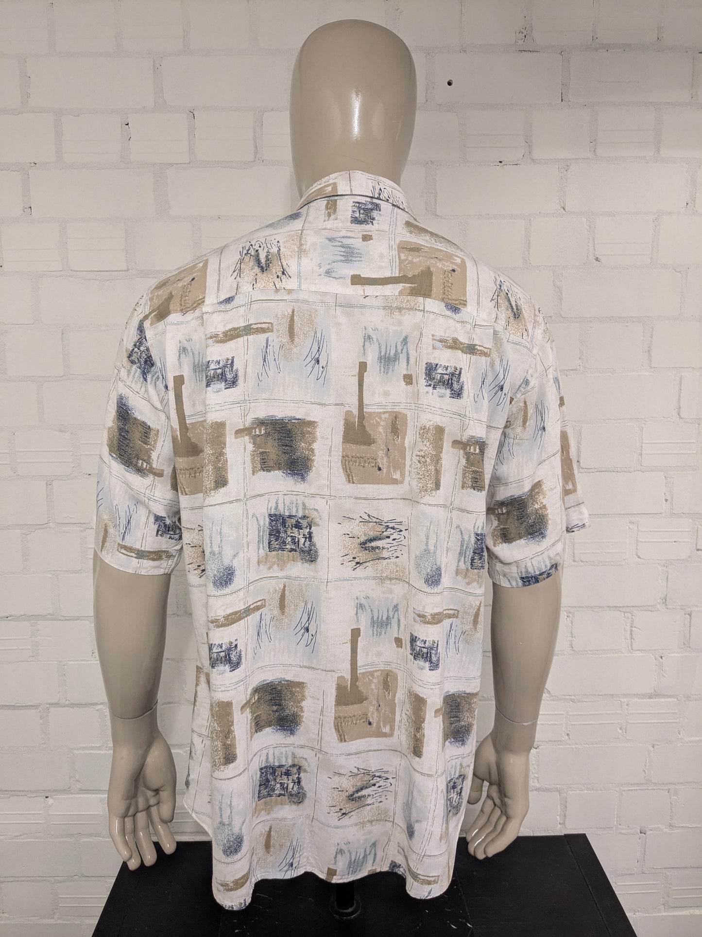 Vintage Cela Cela Cela Cela Manga corta. Impresión azul verde beige. Tamaño xl.