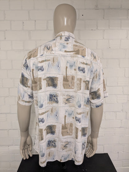 Vintage Cela Cela Cela Cela Manga corta. Impresión azul verde beige. Tamaño xl.