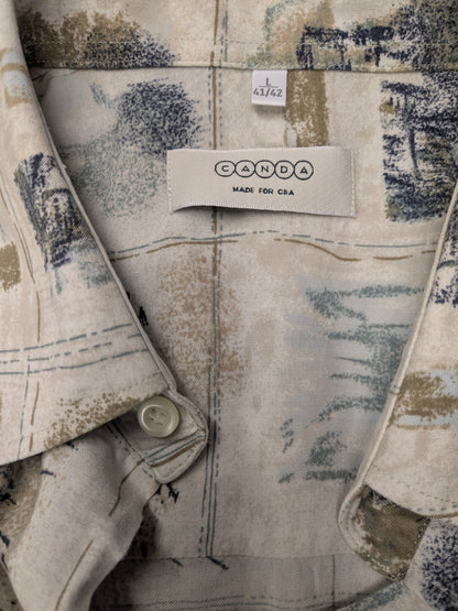 Vintage Cela Cela Cela Cela Manga corta. Impresión azul verde beige. Tamaño xl.