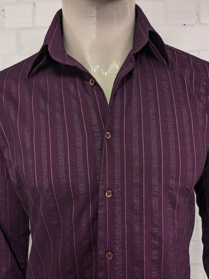 3B! Group shirt. Purple gray light shiny striped. Size M. Slim Line. stretch.