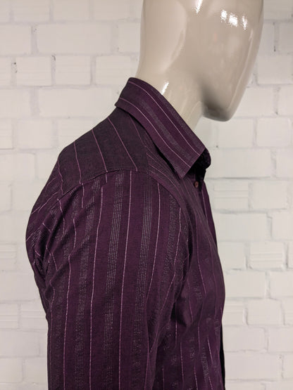 3B! Group shirt. Purple gray light shiny striped. Size M. Slim Line. stretch.