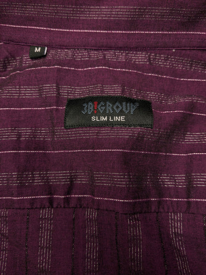 3B! Group shirt. Purple gray light shiny striped. Size M. Slim Line. stretch.