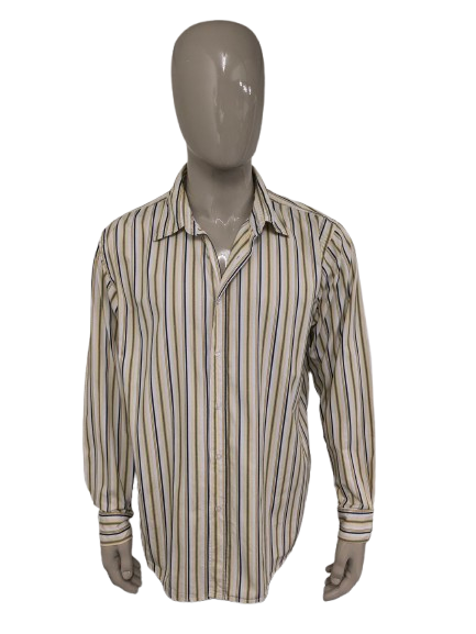Vintage GLO-Story Shirt. Yellow white black striped. Size 2XL / XXL.