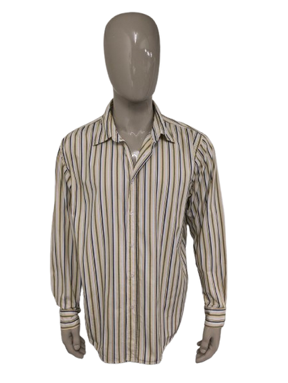 Vintage GLO-Story Shirt. Yellow white black striped. Size 2XL / XXL.