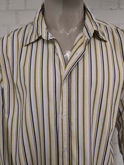 Vintage GLO-Story Shirt. Yellow white black striped. Size 2XL / XXL.
