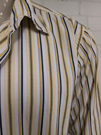 Vintage GLO-Story Shirt. Yellow white black striped. Size 2XL / XXL.