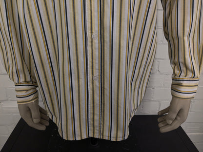 Vintage GLO-Story Shirt. Yellow white black striped. Size 2XL / XXL.