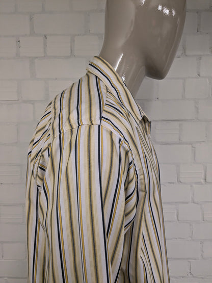 Vintage GLO-Story Shirt. Yellow white black striped. Size 2XL / XXL.