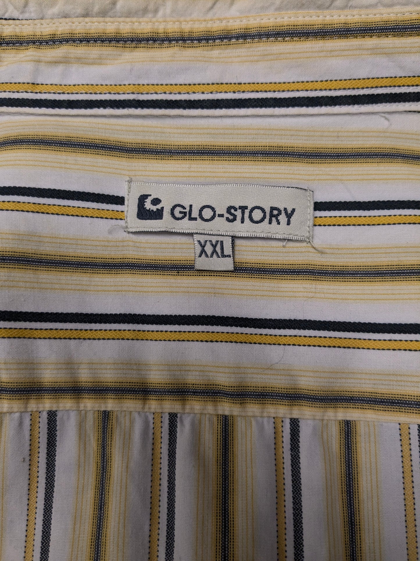 Vintage GLO-Story Shirt. Yellow white black striped. Size 2XL / XXL.